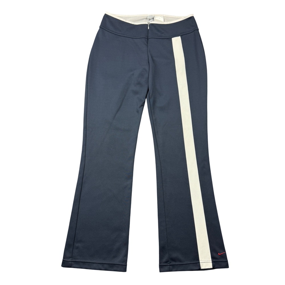Vintage Y2K Nike Womens Medium Blue White Stripe Flare Wide Leg Track Pants